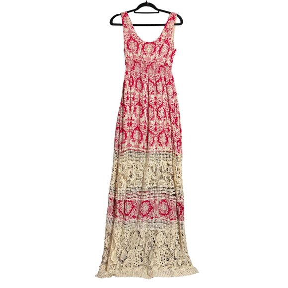 Anthropologie Sunday in Brooklyn Lace Maxi Dress Women's Medium Red Crochet - Picture 9 of 9
